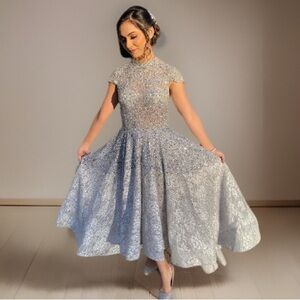 Small Elegant Silver Glitter Dress from Dubai Handmade